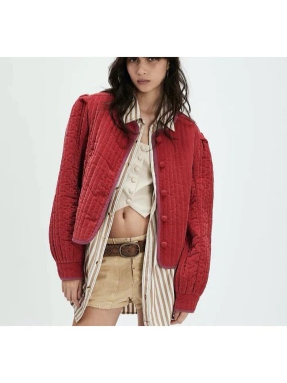Free People Natalia Quilted Jacket Cottagecore Country Festival Red Womens M